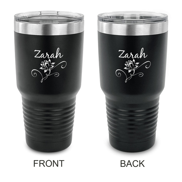 Custom Lotus Flowers 30 oz Stainless Steel Tumbler - Black - Double Sided (Personalized)