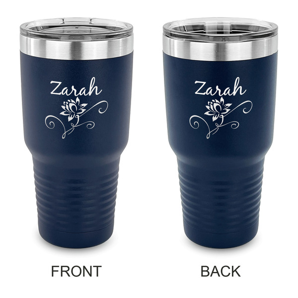 Custom Lotus Flowers 30 oz Stainless Steel Tumbler - Navy - Double Sided (Personalized)