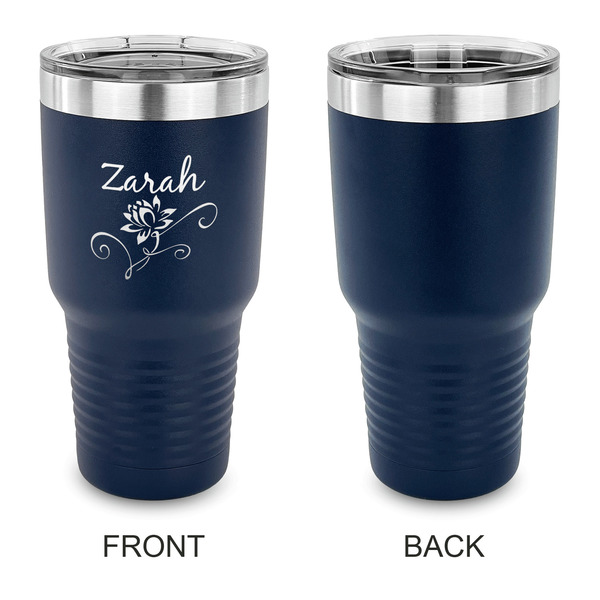 Lotus Flowers 30 oz Stainless Steel Ringneck Tumblers - Navy - Single Sided - APPROVAL