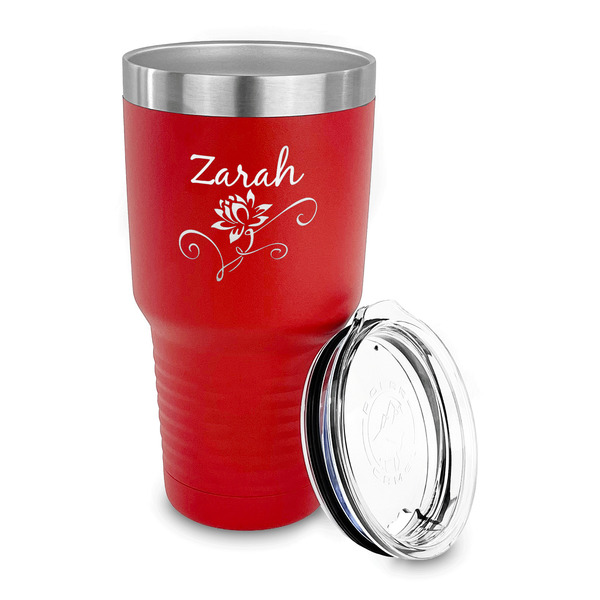 Lotus Flowers 30 oz Stainless Steel Ringneck Tumblers - Red - LID OFF