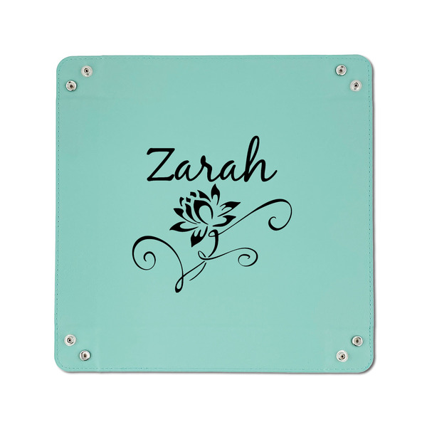Lotus Flowers 6" x 6" Teal Leatherette Snap Up Tray - APPROVAL