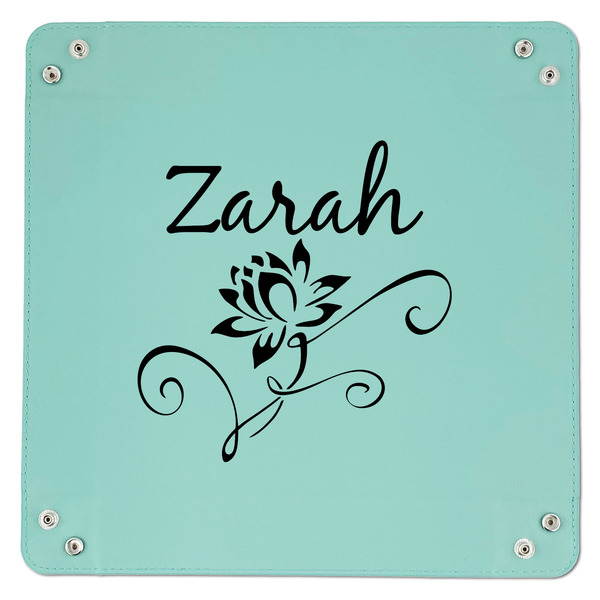 Lotus Flowers 9" x 9" Teal Leatherette Snap Up Tray - APPROVAL
