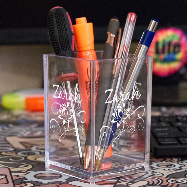 Lotus Flowers Acrylic Pen Holder - In Context