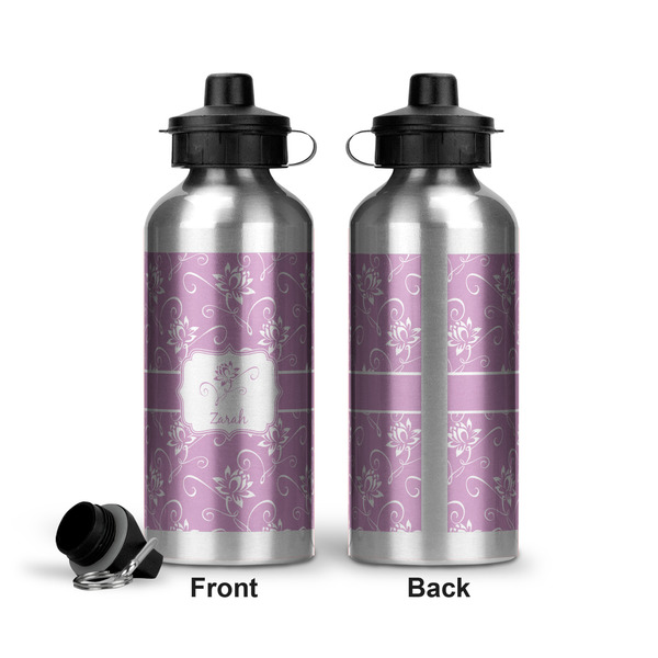 Lotus Flowers Aluminum Water Bottle - Front and Back
