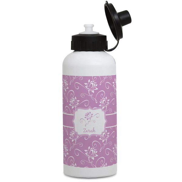 Custom Lotus Flowers Water Bottles - Aluminum - 20 oz - White (Personalized)