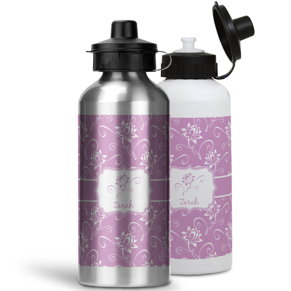 Lotus Flowers Aluminum Water Bottles - MAIN (white &silver)