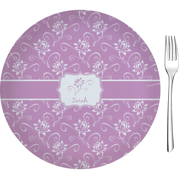 Custom Lotus Flowers 8" Glass Appetizer / Dessert Plates - Single or Set (Personalized)