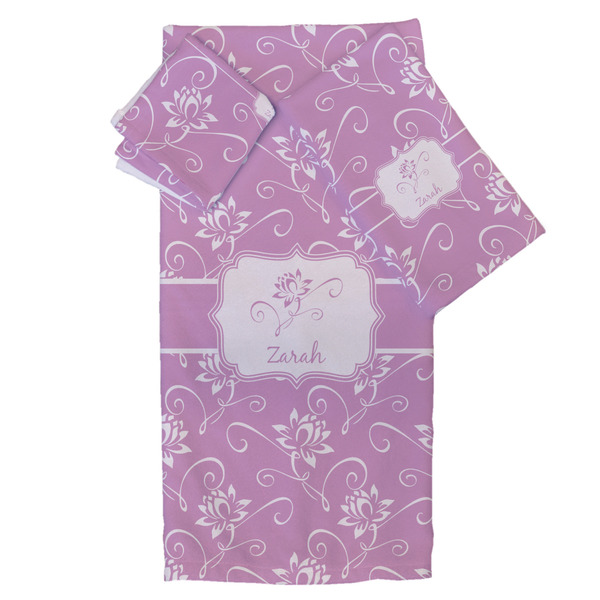 Custom Lotus Flowers Bath Towel Set - 3 Pcs (Personalized)