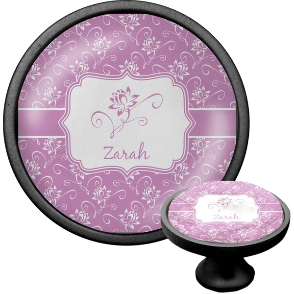 Custom Lotus Flowers Cabinet Knob (Black) (Personalized)