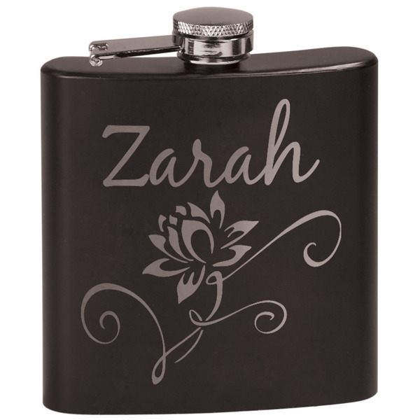 Custom Lotus Flowers Black Flask Set (Personalized)