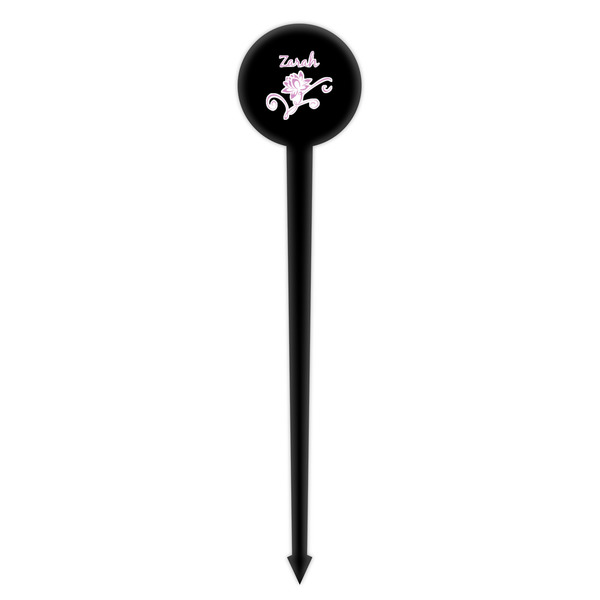 Lotus Flowers Black Plastic 4" Food Pick - Round - Single Pick