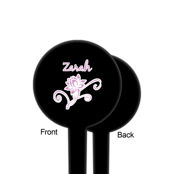 Lotus Flowers Black Plastic 4" Food Pick - Round - Single Sided - Front & Back