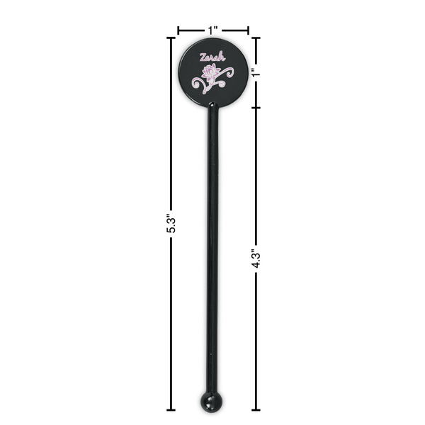 Lotus Flowers Black Plastic 5.5" Stir Stick - Round - Dimensions