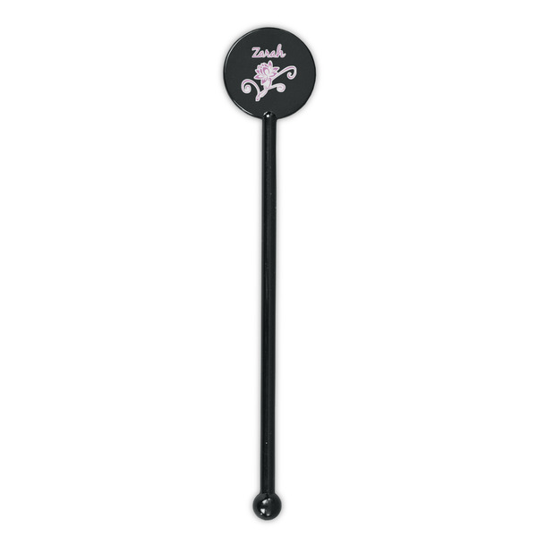 Lotus Flowers Black Plastic 5.5" Stir Stick - Round - Single Stick