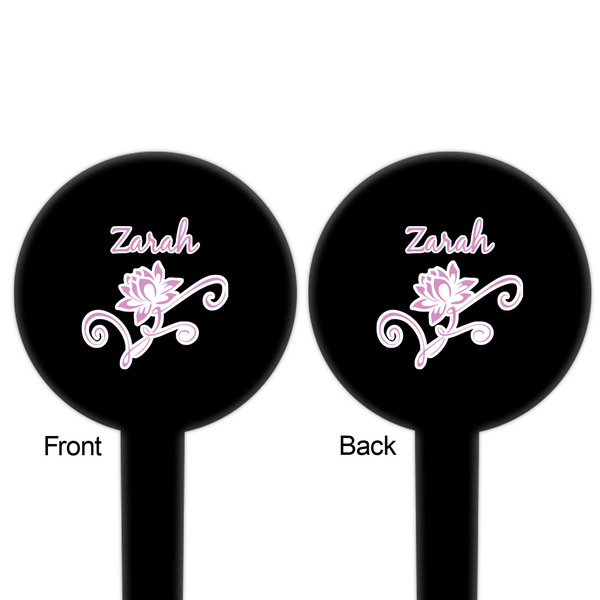Lotus Flowers Black Plastic 6" Food Pick - Round - Double Sided - Front & Back