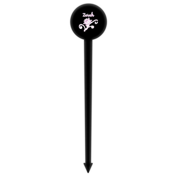 Lotus Flowers Black Plastic 6" Food Pick - Round - Single Pick