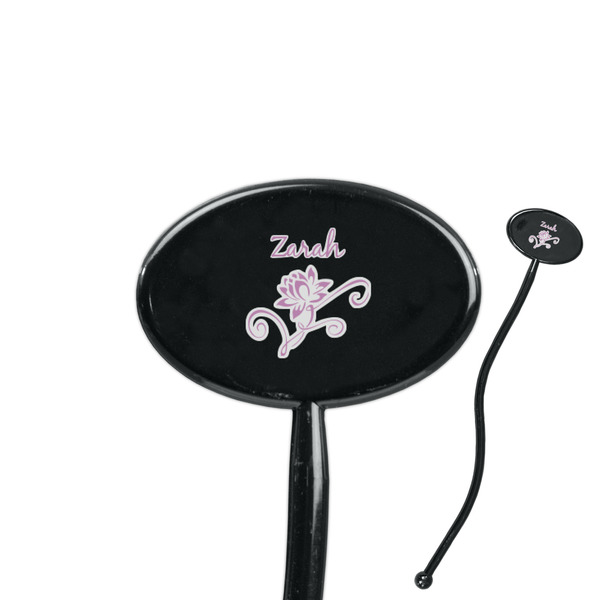 Custom Lotus Flowers 7" Oval Plastic Stir Sticks - Black - Single Sided (Personalized)