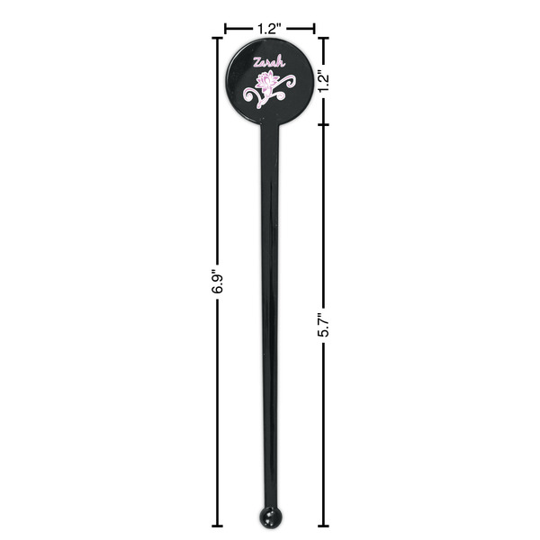 Lotus Flowers Black Plastic 7" Stir Stick - Round - Dimensions