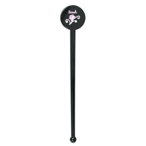 Lotus Flowers Black Plastic 7" Stir Stick - Round - Single Stick
