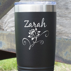 Lotus Flowers 20 oz Stainless Steel Tumbler - Black - Double Sided (Personalized)