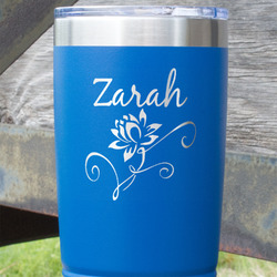 Lotus Flowers 20 oz Stainless Steel Tumbler - Royal Blue - Single Sided (Personalized)