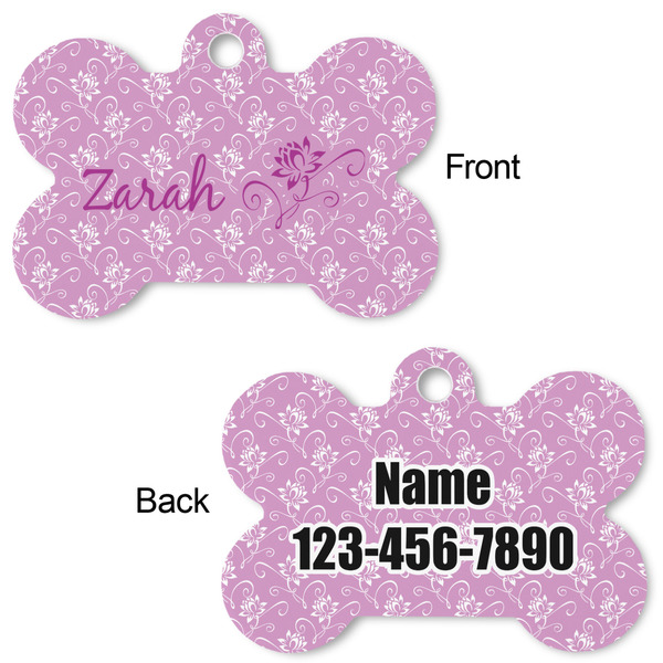 Lotus Flowers Bone Shaped Dog ID Tag - Large - Approval