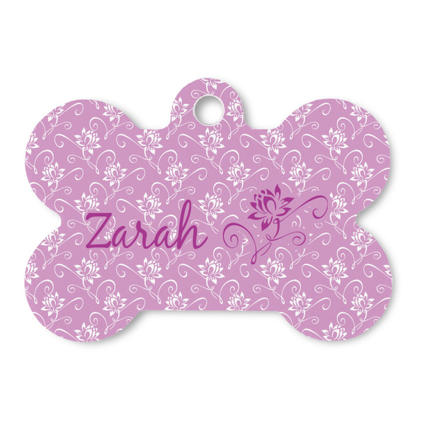 Custom Lotus Flowers Bone Shaped Dog ID Tag (Personalized)