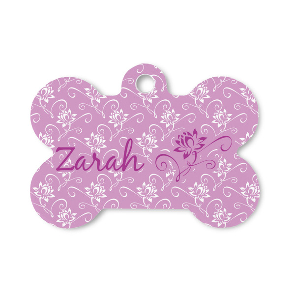 Custom Lotus Flowers Bone Shaped Dog ID Tag - Small (Personalized)