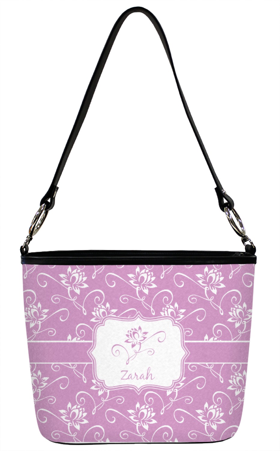 Lotus Flowers Bucket Bag w/ Genuine Leather Trim Large w/ Name or