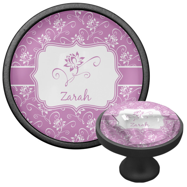 Lotus Flowers Cabinet Knob - Black - Multi Angle