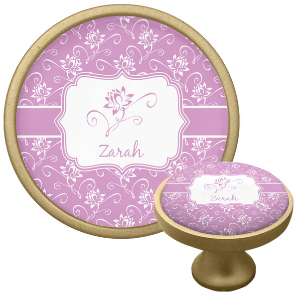 Custom Lotus Flowers Cabinet Knob - Gold (Personalized)