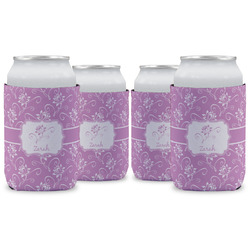 Lotus Flowers Can Cooler (12 oz) - Set of 4 w/ Name or Text