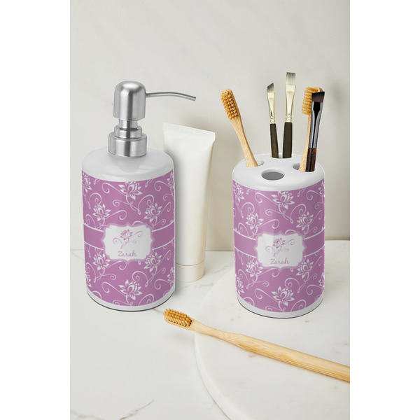 Lotus Flowers Ceramic Bathroom Accessories - LIFESTYLE (toothbrush holder & soap dispenser)