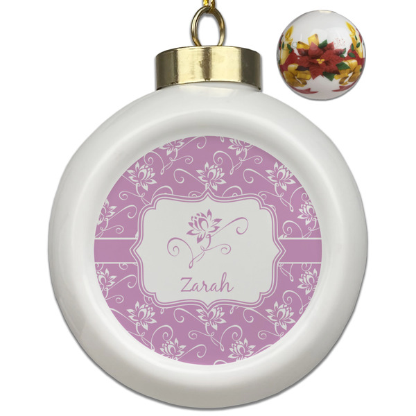 Custom Lotus Flowers Ceramic Ball Ornaments - Poinsettia Garland (Personalized)