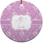 Lotus Flowers Round Ceramic Ornament w/ Name or Text