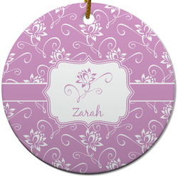 Lotus Flowers Round Ceramic Ornament w/ Name or Text
