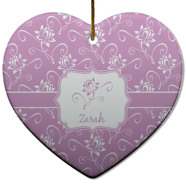 Lotus Flowers Ceramic Flat Ornament - Heart (Front)