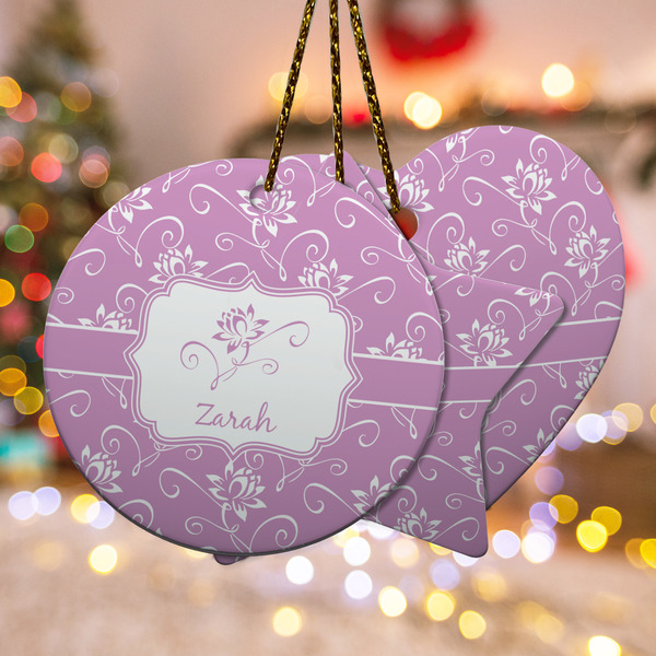 Custom Lotus Flowers Ceramic Ornament w/ Name or Text