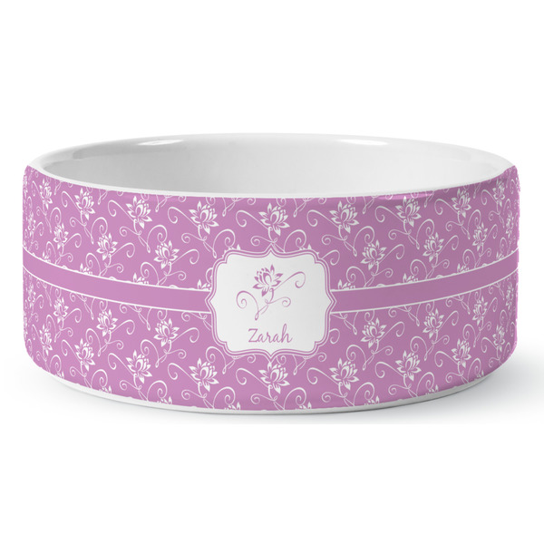Custom Lotus Flowers Ceramic Dog Bowl (Personalized)