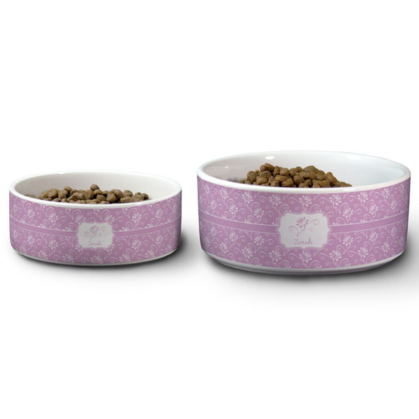 Lotus Flowers Ceramic Dog Bowls - Size Comparison