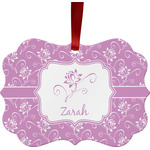 Lotus Flowers Metal Frame Ornament - Double Sided w/ Name or Text