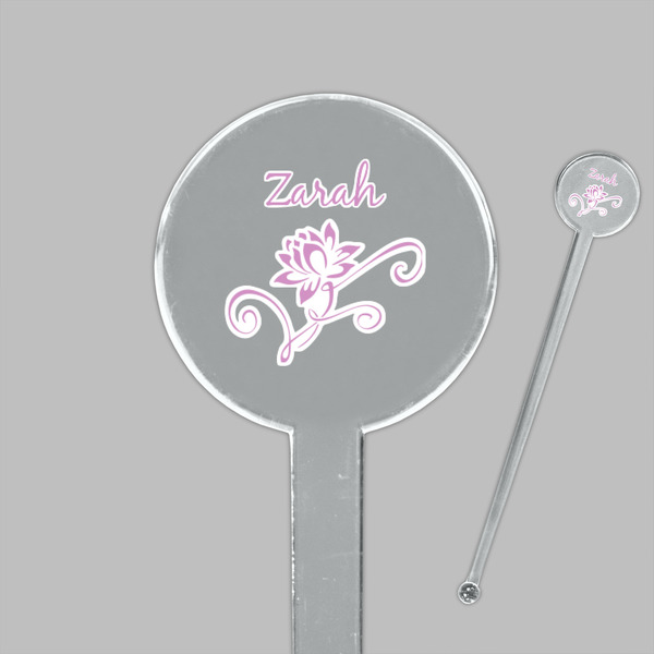 Lotus Flowers Clear Plastic 7" Stir Stick - Round - Closeup