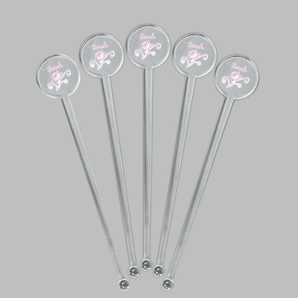 Lotus Flowers Clear Plastic 7" Stir Stick - Round - Fan View