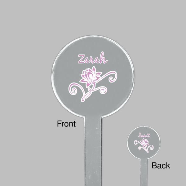 Lotus Flowers Clear Plastic 7" Stir Stick - Round - Front & Back
