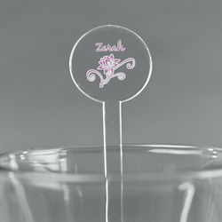 Lotus Flowers 7" Round Plastic Stir Sticks - Clear (Personalized)