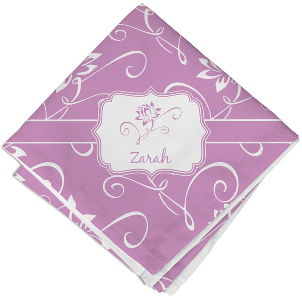Custom Lotus Flowers Cloth Cocktail Napkin - Single w/ Name or Text