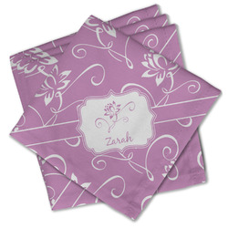 Lotus Flowers Cloth Cocktail Napkins - Set of 4 w/ Name or Text
