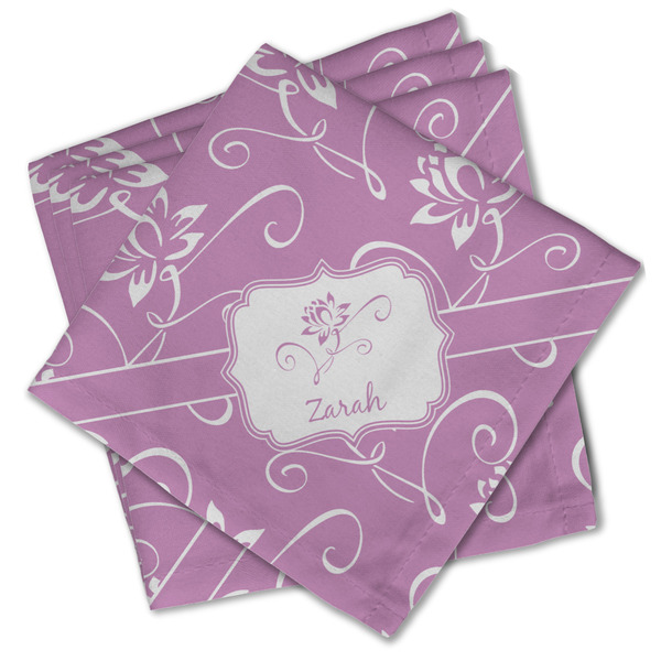Custom Lotus Flowers Cloth Cocktail Napkins - Set of 4 w/ Name or Text