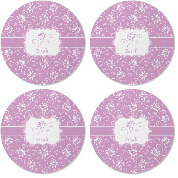 Lotus Flowers Coaster Round Rubber Back - Apvl