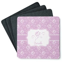 Lotus Flowers Square Rubber Backed Coasters - Set of 4 (Personalized)
